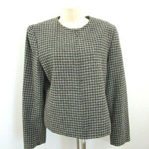 Jones Wear Zip Front Suit Jacket Sz 12 Houndstooth Black Tan Career Versatile